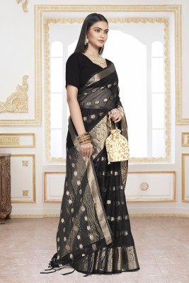 KOTHARI AF Woven Bandhani Organza Saree(Black)