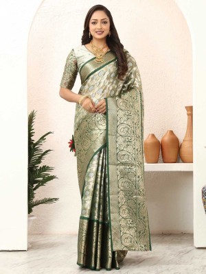 Urbanari Woven Bollywood Tissue Saree(Green)