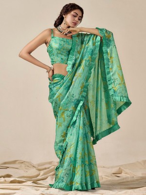 ANOUK Printed Daily Wear Cotton Blend Saree(Green)