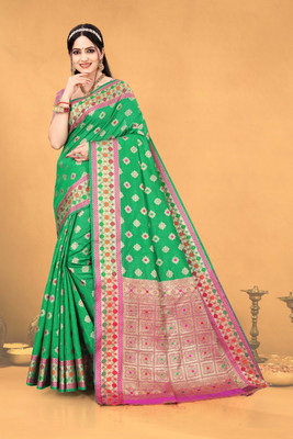 NTC Woven, Self Design Banarasi Jacquard Saree(Green)
