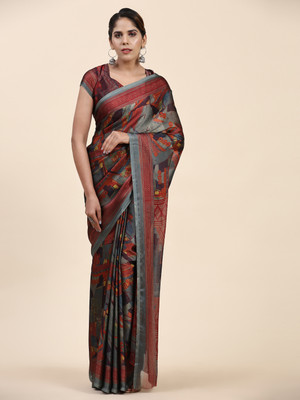 GOPINATH WEAVES Digital Print Assam Silk Chiffon Saree(Grey)