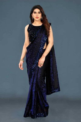 Amavii Printed Bollywood Lycra Blend Saree(Dark Blue)