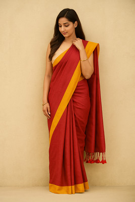 sheeisqueen Solid/Plain Handloom Handloom Cotton Blend Saree(Multicolor)