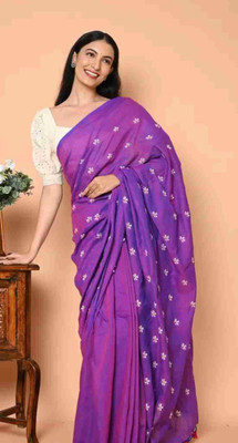 pal saree mahal Embroidered Handloom Cotton Blend Saree(Red)