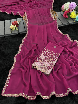 saanvi Embroidered, Solid/Plain Bollywood Art Silk Saree(Magenta)