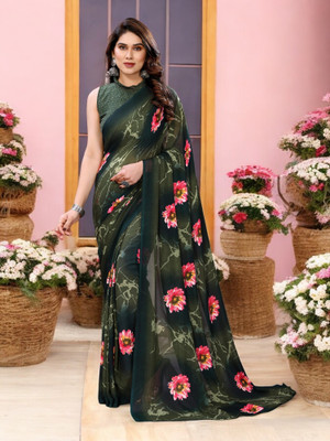 NIRMOHIFASHION Floral Print Bollywood Georgette Saree(Green)