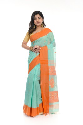 TANTUJA BENGAL HANDELOOM Self Design Handloom Handloom Pure Cotton Saree(Green)