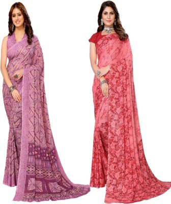 YASHIKA Printed Bollywood Georgette Saree(Pack of 2, Purple, Pink)