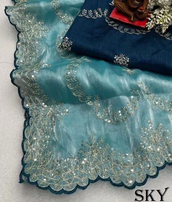 Gimgrey Embroidered Bollywood Chiffon Saree(Blue)