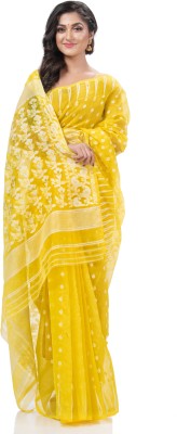 Desh Bidesh Embellished Jamdani Handloom Cotton Blend Saree(Yellow)