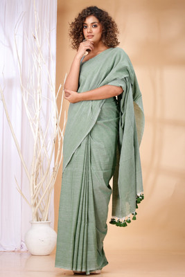 Latikapallu Solid/Plain Daily Wear Cotton Silk Saree(Light Green)