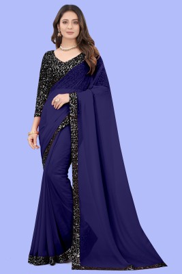 Parmila Fashion Self Design Bollywood Georgette Saree(Dark Blue)