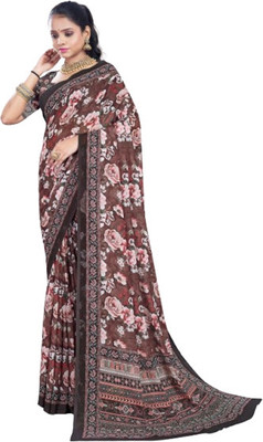 sarees Floral Print, Printed Bollywood Cotton Jute Saree(Purple)