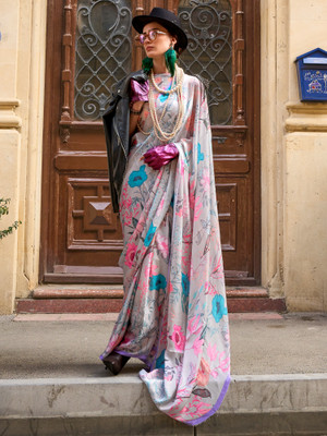 Divastri Printed Bollywood Satin Saree(Grey)