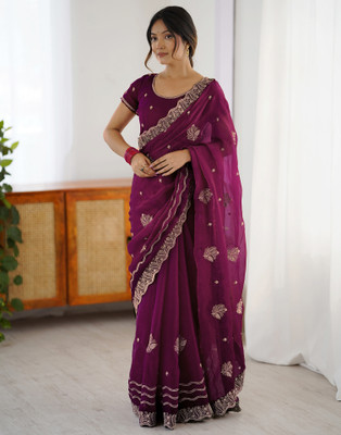 all about you Embroidered, Self Design Bollywood Chiffon Saree(Magenta)