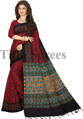 TITHISAREES Printed Sambalpuri Cotton Blend Saree(Red)