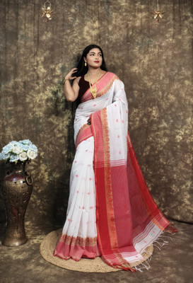 PRAVATI FASHION Printed Handloom Viscose Rayon Saree(White)