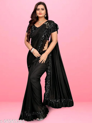 Mijaashree Fashion Solid/Plain Bollywood Lycra Blend Saree(Black)