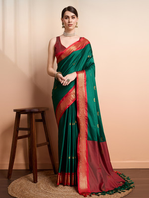 SGF11 Self Design Handloom Silk Blend Saree(Red)