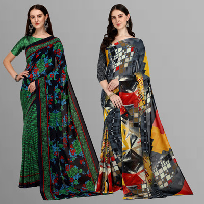 kashvi sarees Printed Daily Wear Georgette Saree(Pack of 2, Multicolor)