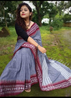 Bengal S Woven Handloom Pure Cotton Saree(Grey)