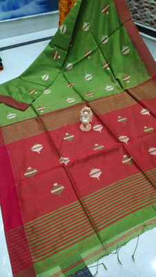 maa agameswari Woven Handloom Tissue Saree(Light Green, Red)