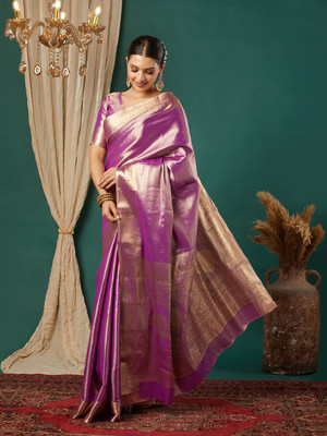 Divastri Woven, Embellished Kanjivaram Pure Silk, Silk Blend Saree(Purple)