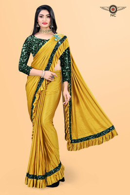 KASHYAP ART Embellished Bollywood Lycra Blend Saree(Yellow)