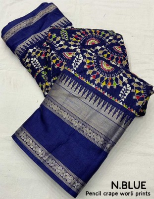 veera nx Printed Daily Wear Cotton Linen Saree(Blue)