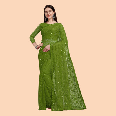 nexxxa Self Design Bollywood Net Saree(Green)