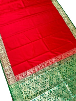 Hadi Collection Self Design Banarasi Satin Saree(Red)