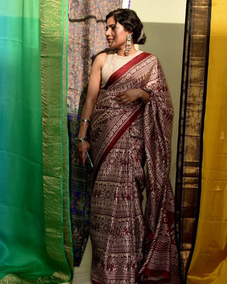 Ethnic Junction Printed Daily Wear Art Silk Saree(Maroon)