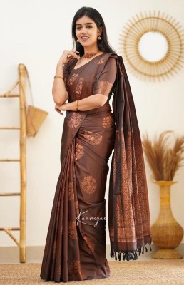 Sarvada Self Design, Embellished, Woven Kanjivaram Jacquard, Cotton Silk Saree(Brown)