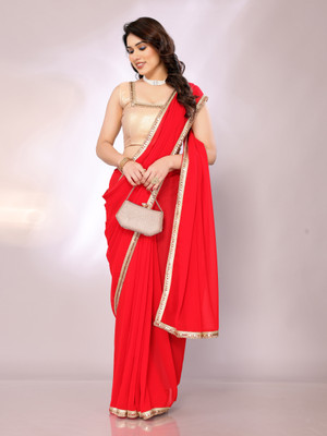 Tasrika Dyed, Solid/Plain, Embellished Bollywood Georgette Saree(Red, Multicolor)
