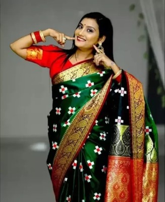 Ahamadcreation Woven Banarasi Handloom Satin Saree(Green)