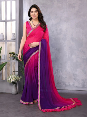 ROOP SUNDARI SAREES Solid/Plain Bollywood Georgette Saree(Magenta, Pink)
