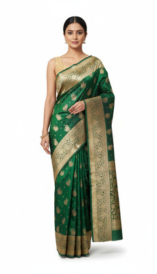 SHREE AMBAJI FASHION Woven Banarasi Pure Silk Saree(Dark Green)