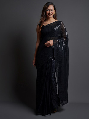 Divastri Embellished Bollywood Georgette Saree(Black)