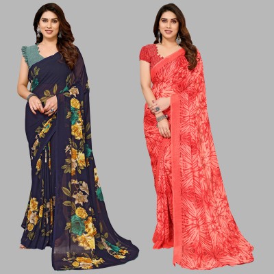 kashvi sarees Printed Bollywood Georgette Saree(Pack of 2, Multicolor)