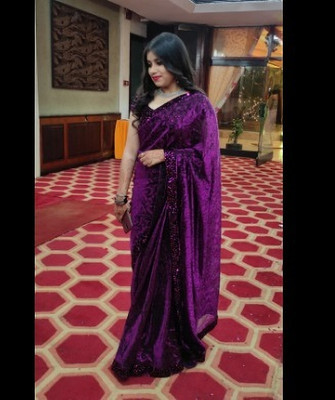 Vragi Printed Bollywood Lycra Blend Saree(Magenta)