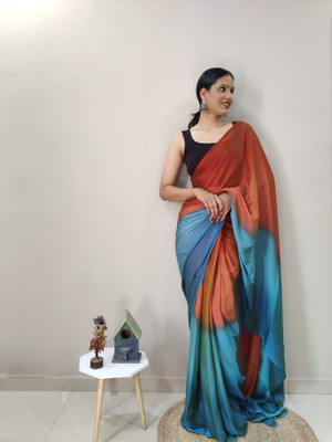Upalksh Dyed Bollywood Chiffon, Silk Blend Saree(Orange)