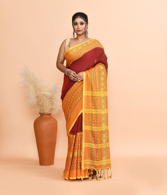 Houseofsprish Solid/Plain Handloom Tissue Saree(Maroon)