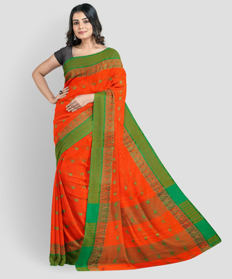 Maa saroda saree Ghar Self Design Tant Pure Cotton Saree(Orange)