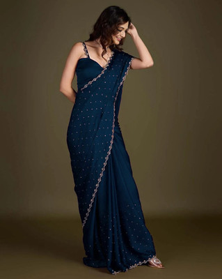 Anjani Textile Embellished Bollywood Tussar Silk Saree(Dark Blue)