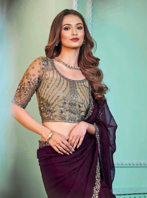 Anjani Textile Embroidered Daily Wear Chiffon Saree(Purple)