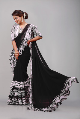 Glamour Hub Printed, Embellished Bollywood Georgette Saree(Black, White)
