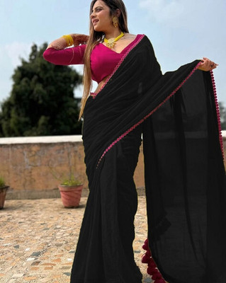 supalee tex Solid/Plain Bollywood Georgette Saree(Yellow)