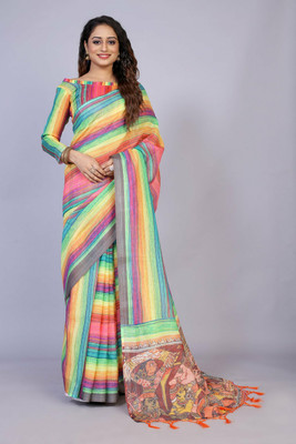SAKHI DATAR Printed Bollywood Linen Saree(Multicolor)