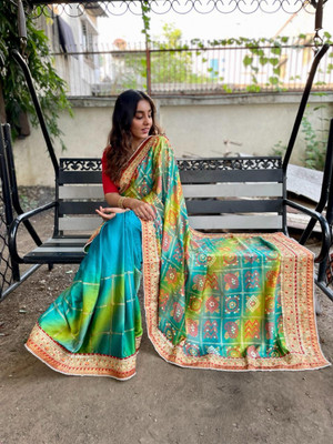 2SD gratitude Printed Bandhani Chiffon Saree(Yellow)