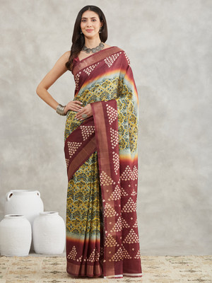 Janasya Geometric Print Bollywood Silk Blend Saree(Multicolor)